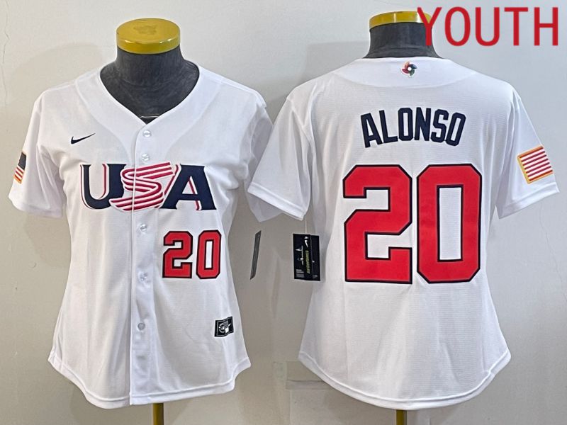 Youth 2023 World Cub USA #20 Alonso White MLB Jersey2